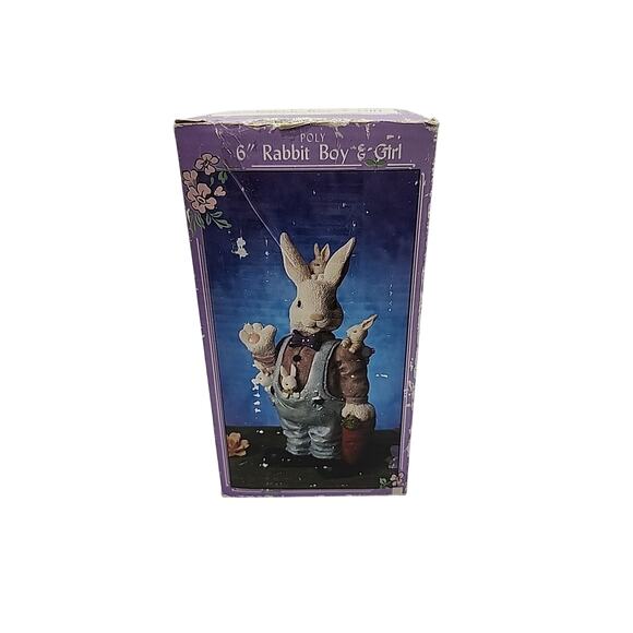 Vintage Resin Rabbit Bunny Dad & Babies 6" Figurine Easter Hand Painted Spring - Picture 7 of 9